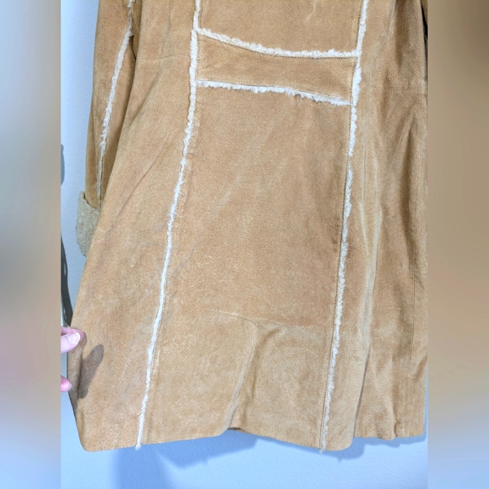 Vintage Giacca Long Leather And Shearling Fitted Button Front Penny Lane Coat S - Picture 9 of 13
